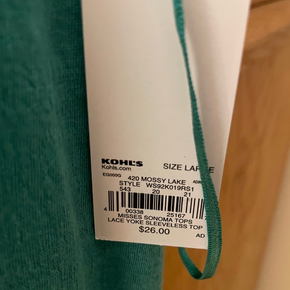 Sonoma Teal Sleeveless Top with Lace Detail